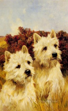 Jacque und Jean Champion Westhighland White Terrier Tier Arthur Wardle dog Ölgemälde